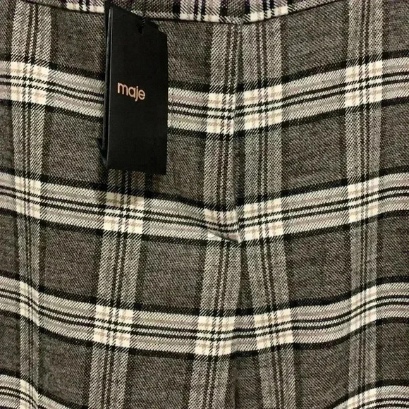 BNWT Maje  Women’s CHECKED TWEED STRAIGHT-LEG PANTS IN GRAY size 8 - Picture 4 of 4